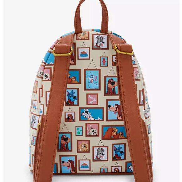 Loungefly Disney Dogs Mini Backpack Portrait Gallery Dog Characters Pattern Bag - Picture 3 of 4